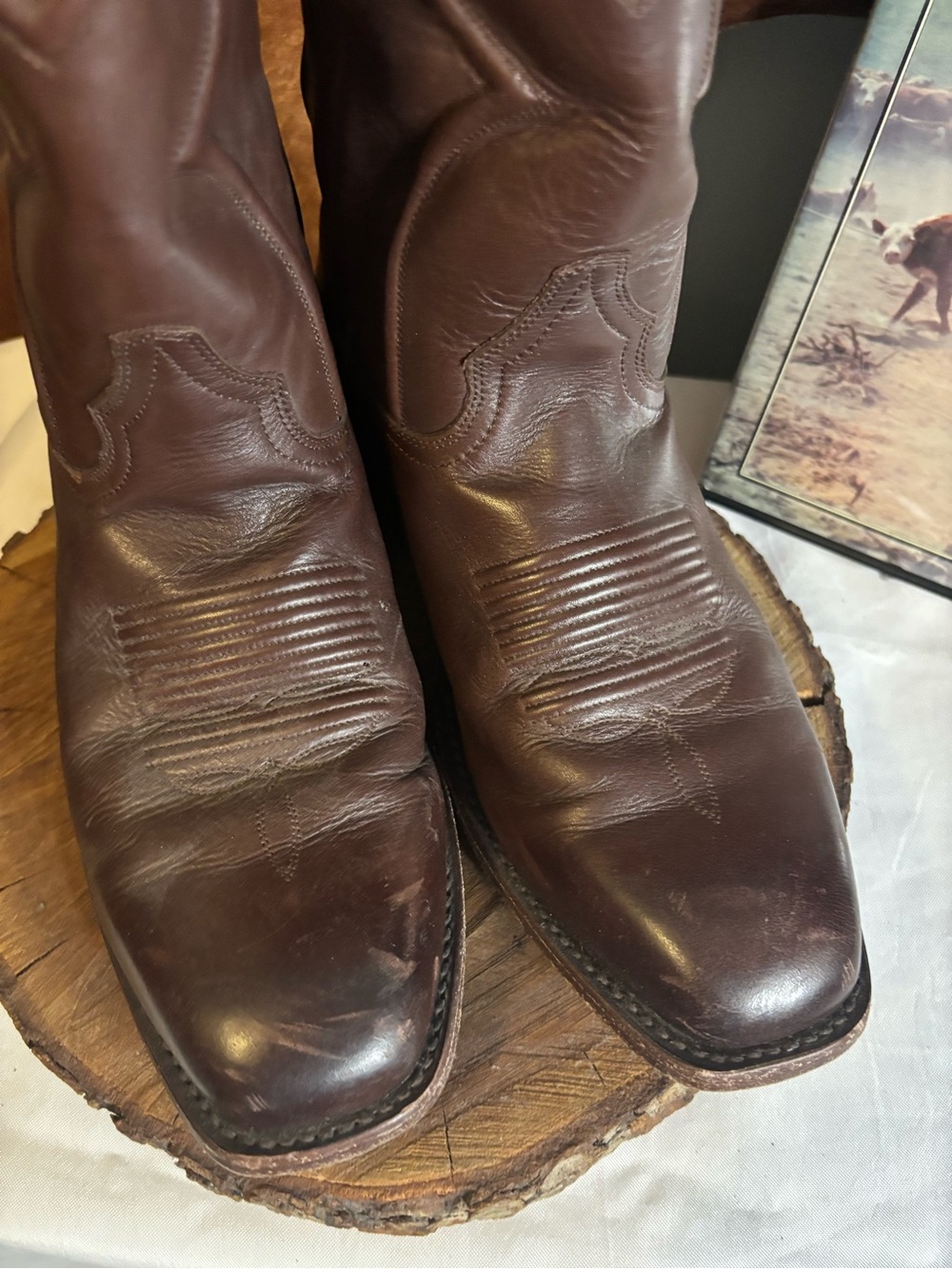 Cuero Men’s Handcrafted Leather Western Cowboy Boots | Brown Size 10 EE - Picture 2 of 6